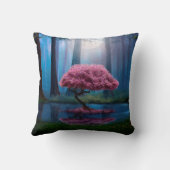 夜の森の中のピンクの木と池 クッション (裏面)
