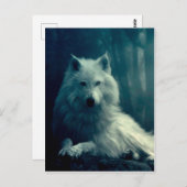 夜の森の中の白い狼 ポストカード (正面/裏面)