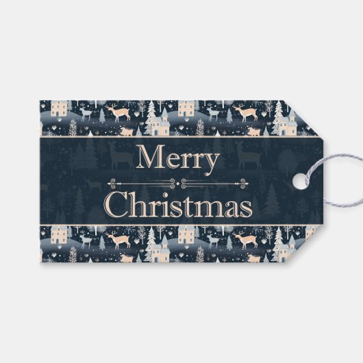 夜の森の冬の村 ギフトタグ (正面(横))
