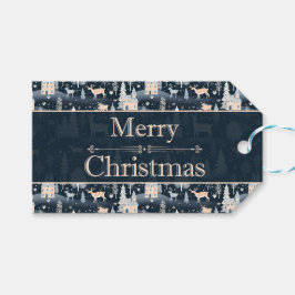 夜の森の冬の村 ギフトタグ