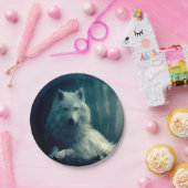 夜の森の白いオオカミ ペーパープレート (パーティー)