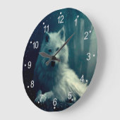 夜の森の白いオオカミ ラージ壁時計 (傾斜)