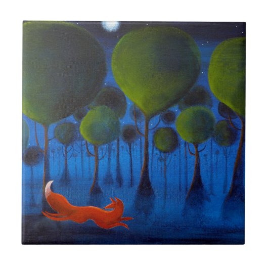 夜の森林のキツネのランニング タイル (正面)