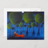 夜の森林のキツネのランニング ポストカード (正面/裏面)