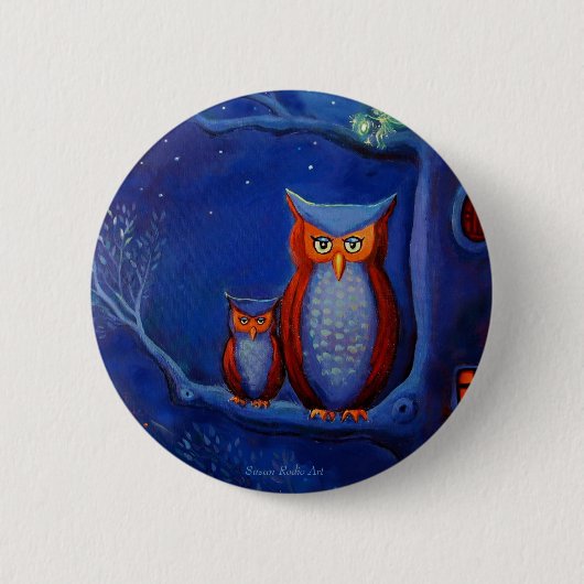"夜の森林: "フクロウの芸術ボタン 缶バッジ (正面)