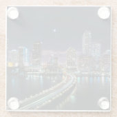 夜の橋が付いているマイアミ都市のスカイライン ガラスコースター (裏面)