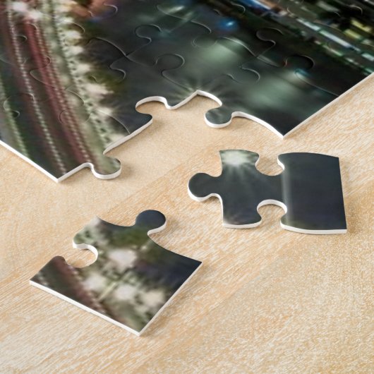 夜の橋が付いているマイアミ都市のスカイライン ジグソーパズル (側面)