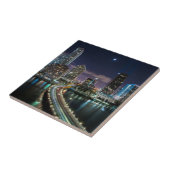 夜の橋が付いているマイアミ都市のスカイライン タイル (側面)