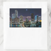 夜の橋が付いているマイアミ都市のスカイライン 長方形シール (バッグ)