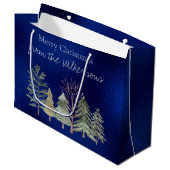 夜の水彩冬の森　シンプルな木々 ラージペーパーバッグ (正面アングル)