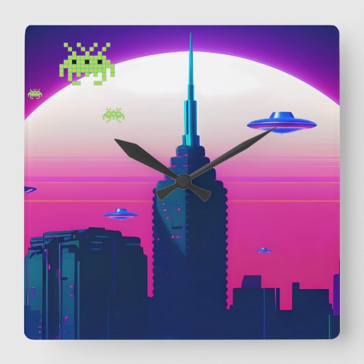 夜の波と蒸気の輝き スクエア壁時計 (正面)