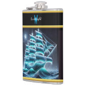 夜の波を駆け抜け白熱［赤熱］光を放つる海賊船 フラスク (左)