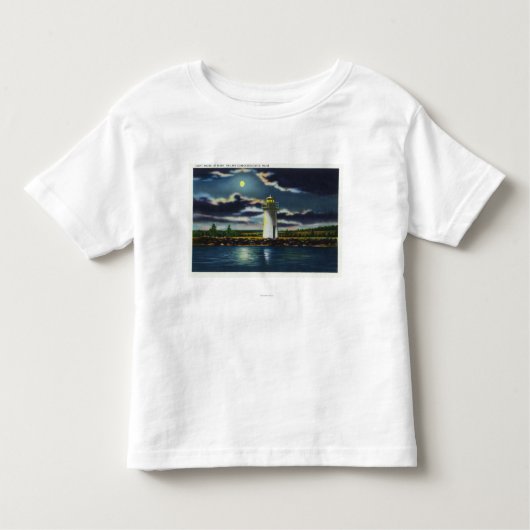 夜の湖のCobbosseeconteeの灯台の眺め トドラーTシャツ (正面)