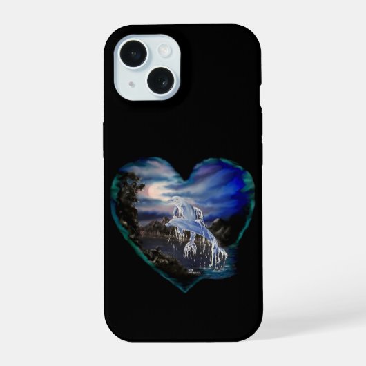 夜の湾岸、イルカの愛 iPhone 15ケース (裏面)