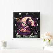 夜の満月の下でポーションをかき回す魔女 スクエア壁時計 (ホーム)