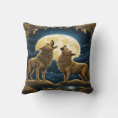 夜の満月の下で狼がハウリング クッション (裏面)