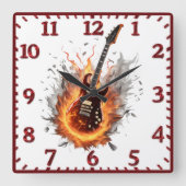 夜の激しいエレキギター スクエア壁時計 (正面)