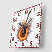 夜の激しいエレキギター スクエア壁時計 (傾斜)