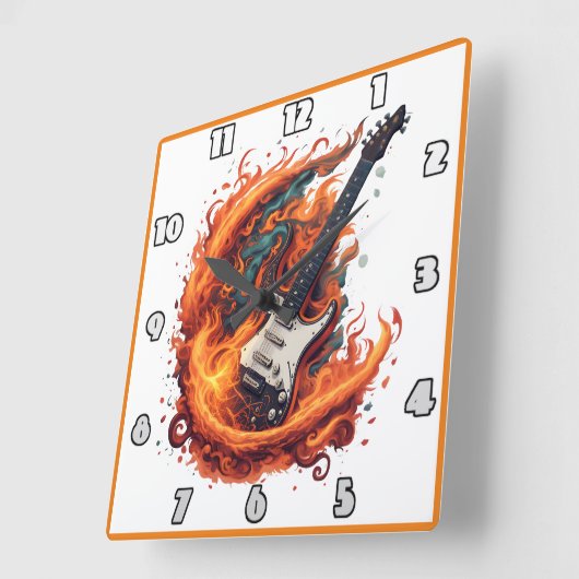 夜の激しいエレキギター スクエア壁時計 (傾斜)