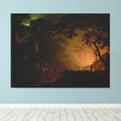 夜の火のコテージDebyのジョセフ・ライト キャンバスプリント (インサイチュ (ウッドフロア))