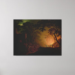 夜の火のコテージDebyのジョセフ・ライト キャンバスプリント