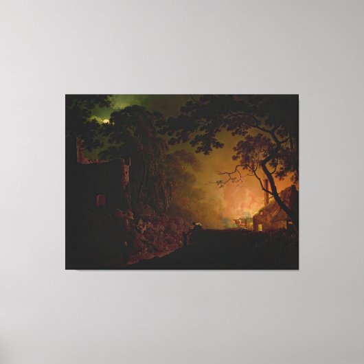 夜の火のコテージDebyのジョセフ・ライト キャンバスプリント (正面)