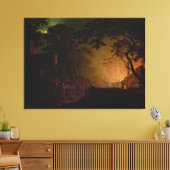 夜の火のコテージDebyのジョセフ・ライト キャンバスプリント (インサイチュ (リビング))