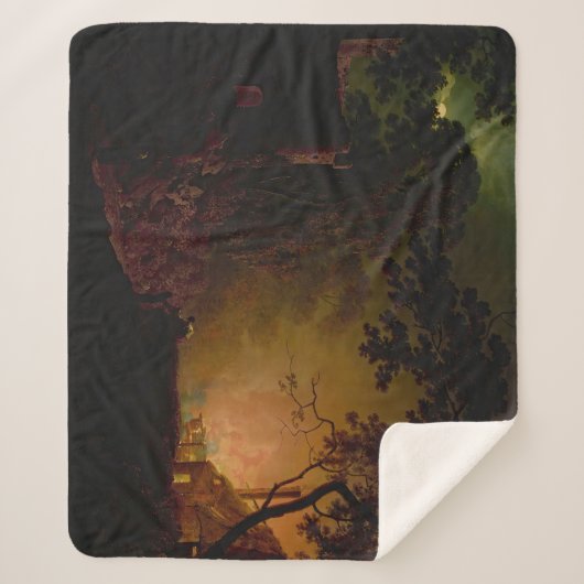 夜の火のコテージDebyのジョセフ・ライト シェルパブランケット (正面)