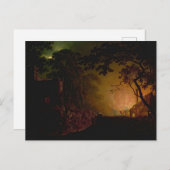 夜の火のコテージDebyのジョセフ・ライト ポストカード (正面/裏面)