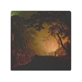 夜の火のコテージDebyのジョセフ・ライト メタルプリント