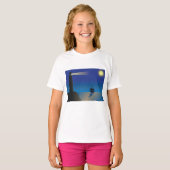 夜の灯台と帆船 月の光に照らされた海 Tシャツ (正面フル)