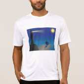 夜の灯台と帆船 月の光に照らされた海 Tシャツ (正面)