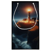 夜の灯台の海の景色 スモールペーパーバッグ (裏面)