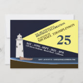 夜の灯台、ビーチの誕生日パーティー 招待状 (正面)