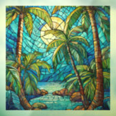 夜の熱帯島ステンドグラス・アート ウィンドウサイン (シート3)