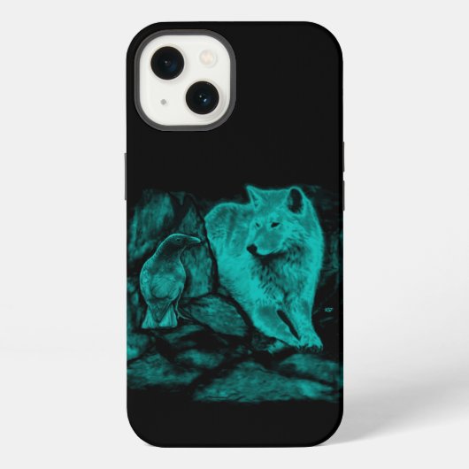夜の狼とワタリガラス iPhoneケース (裏面)