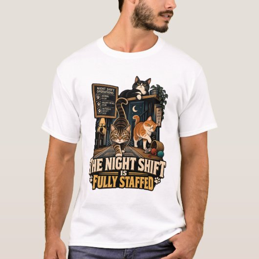 夜の猫たちのシフト Tシャツ (正面)