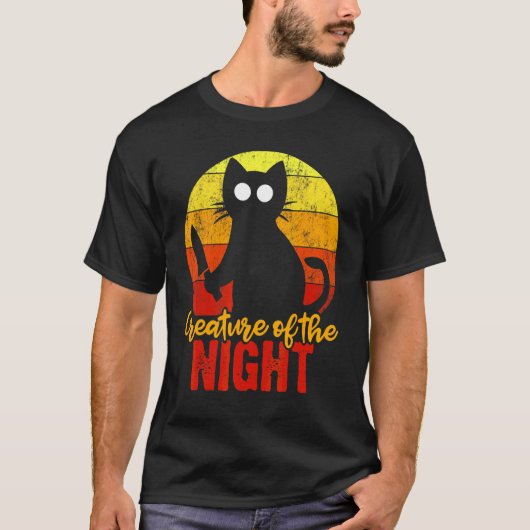 夜の生き物 猫 恐ろしい 血まみれ ハロウィン Tシャツ (正面)