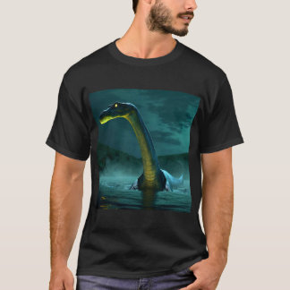 夜の目で不気味な白熱［赤熱］光を放つロッチネス・モンスター Tシャツ