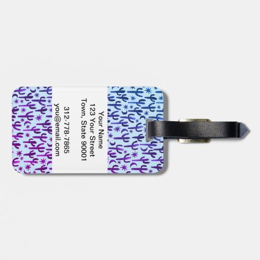 夜の砂漠のサボテン紫BLueパターン水色 ラゲッジタグ (裏面横)