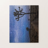 夜の砂漠の道とジョシュアの木々 ジグソーパズル (縦)