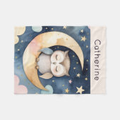 夜の空と月に浮かぶ、かわいいパーソナライズされたフクロウ フリースブランケット (正面(横))