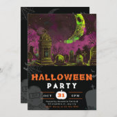 夜の空不気味三日月ハロウィーン 招待状 (正面/裏面)