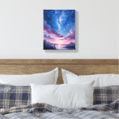 夜の空 | 星空の湖 紫の水彩画 キャンバスプリント (インサイチュ (寝室))
