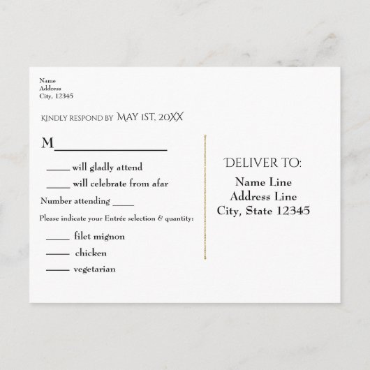 夜の素朴モッシーの木のライトウェディングRSVP インビテーションポストカード (裏面)