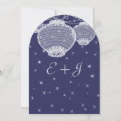 夜の結婚式 ネイビー イエロー シルバー ランタン 星 招待状 (裏面)