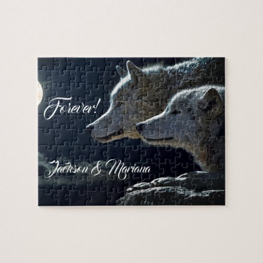 夜の美しいオオカミ ジグソーパズル (横)