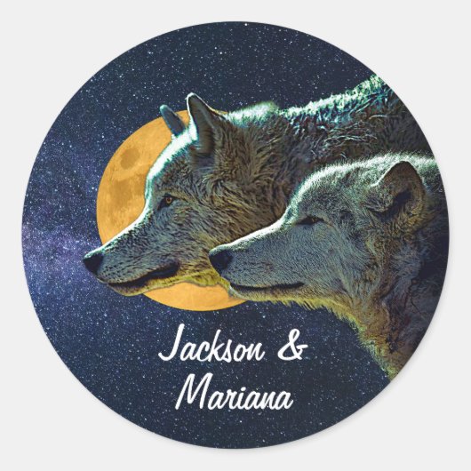夜の美しい灰色の狼 ラウンドシール (正面)