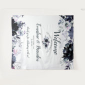 夜の花をイメージしたネイビーブルーのおしゃれなウェディングウェルカム タペストリー (正面(横))