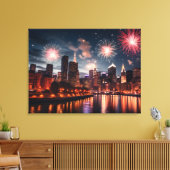 夜の街での花火 キャンバスプリント (インサイチュ (リビング))